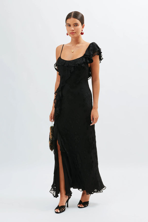 Rixo Ester Silk-Devoré Maxi Dress Bouquet Devoré Black