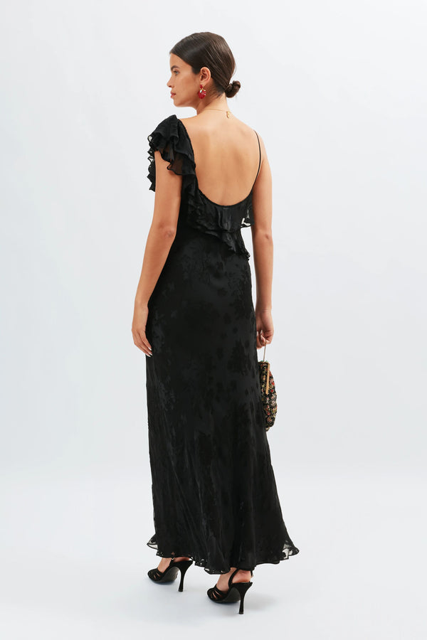 Rixo Ester Silk-Devoré Maxi Dress Bouquet Devoré Black