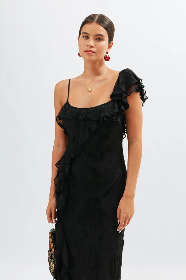 Rixo Ester Silk-Devoré Maxi Dress Bouquet Devoré Black
