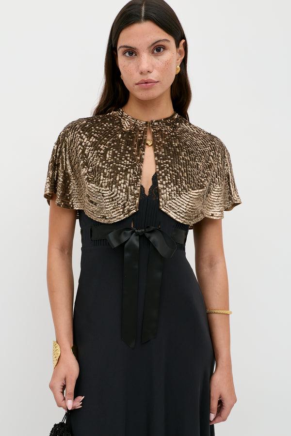 Rixo Evienne Embellished Cape Art Deco Embellishment Antique Gold