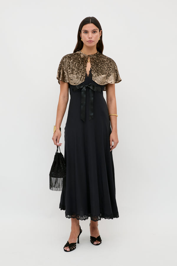 Rixo Evienne Embellished Cape Art Deco Embellishment Antique Gold