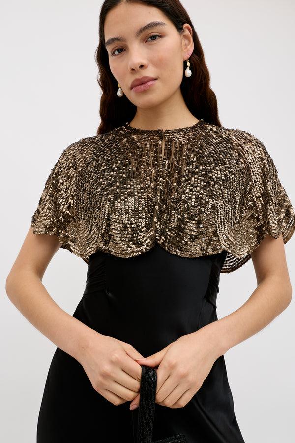 rixo Evienne Embellished Cape Art Deco Embellishment Antique Gold