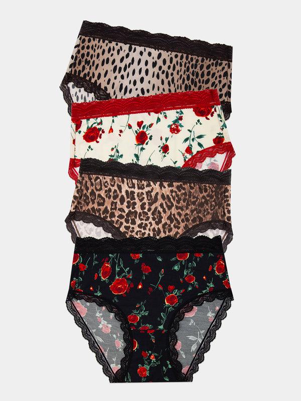rixo Four-Pack High Rise Knickers Leopard Rose Multi