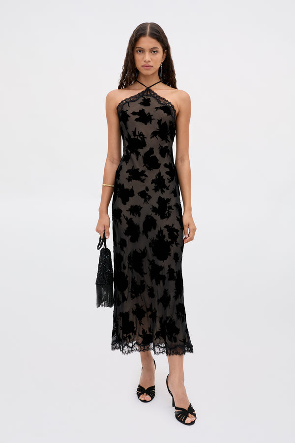 rixo Harlan Silk-Velvet Devoré Dress Countryside Devoré Mono