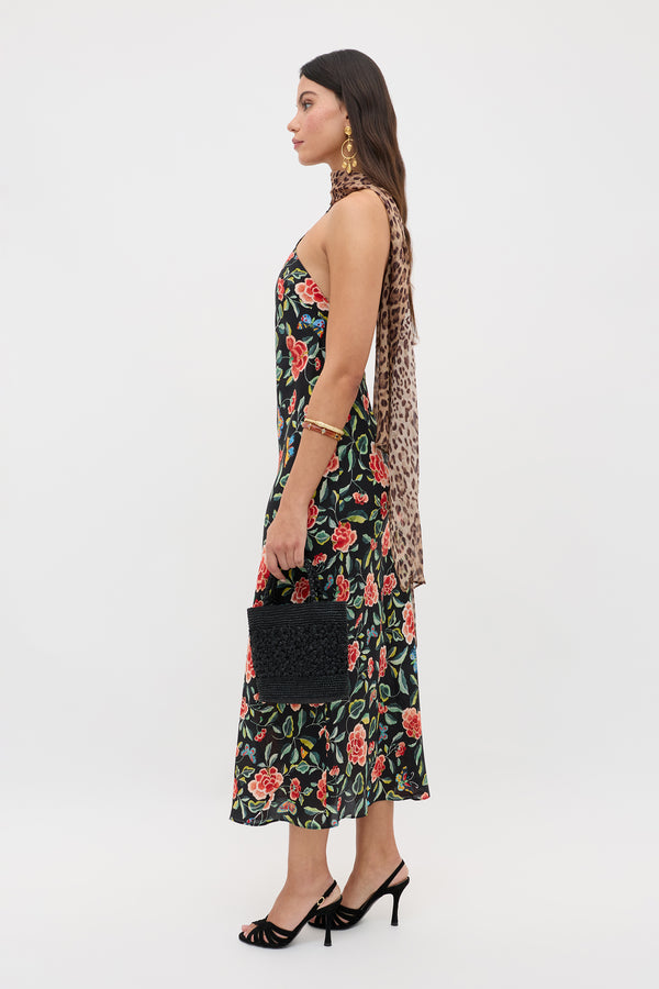 Rixo Hayley Silk Midi Dress Mila Butterfly Mix Black