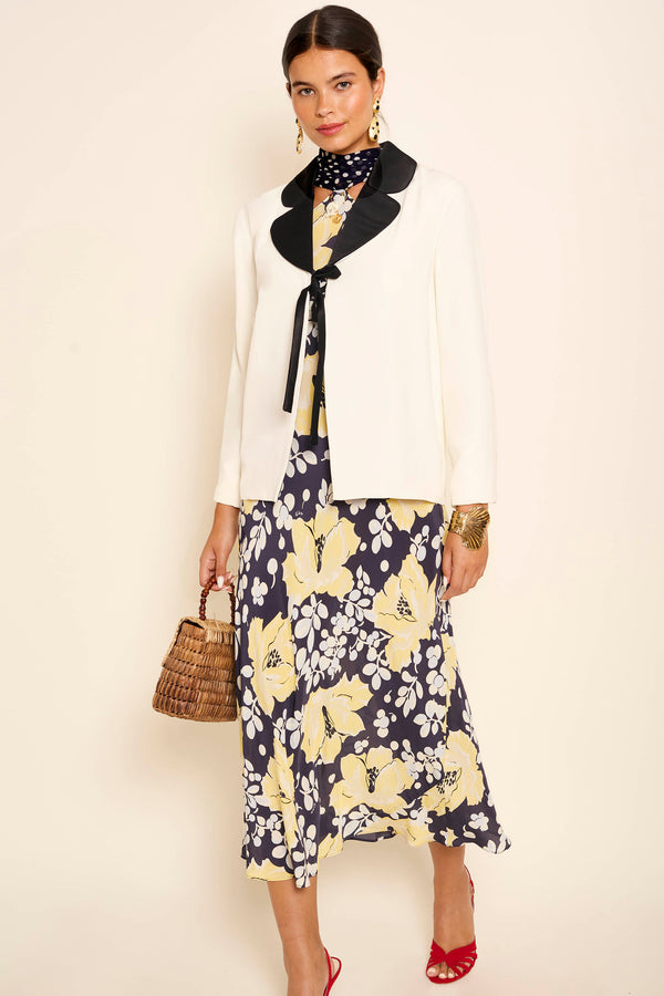 Rixo Hayley Silk Midi Dress Umbrella Floral Navy Mix