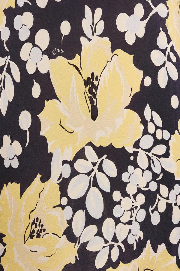 Rixo Hayley Silk Midi Dress Umbrella Floral Navy Mix