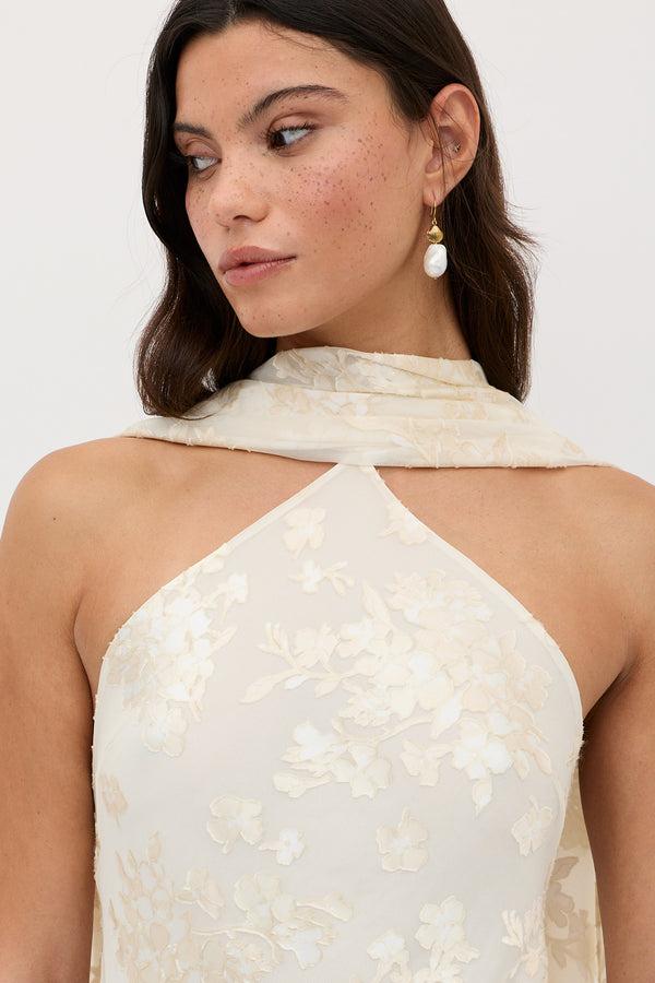 Rixo Hayley Silk-Velvet Devoré Dress Bouquet Devoré Cream