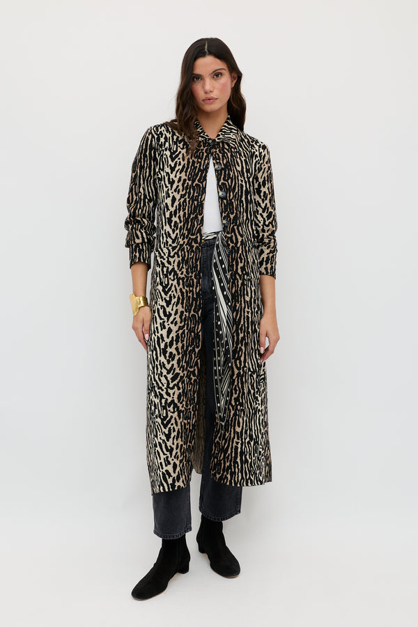 Rixo Jacoba Wool Cardigan Bohemia Leopard Jacquard Brown