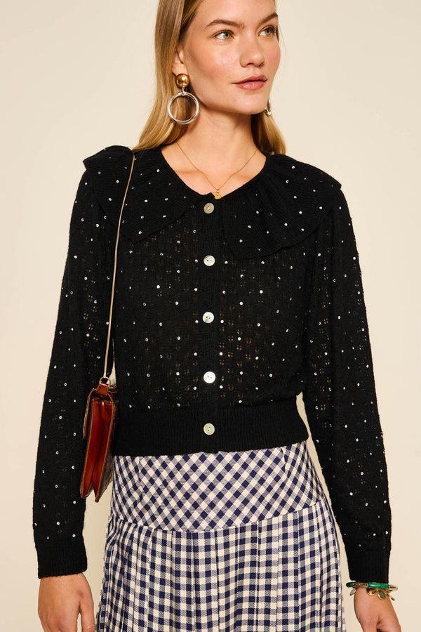 rixo Jelena Embellished Knitted Cardigan Crystal Black
