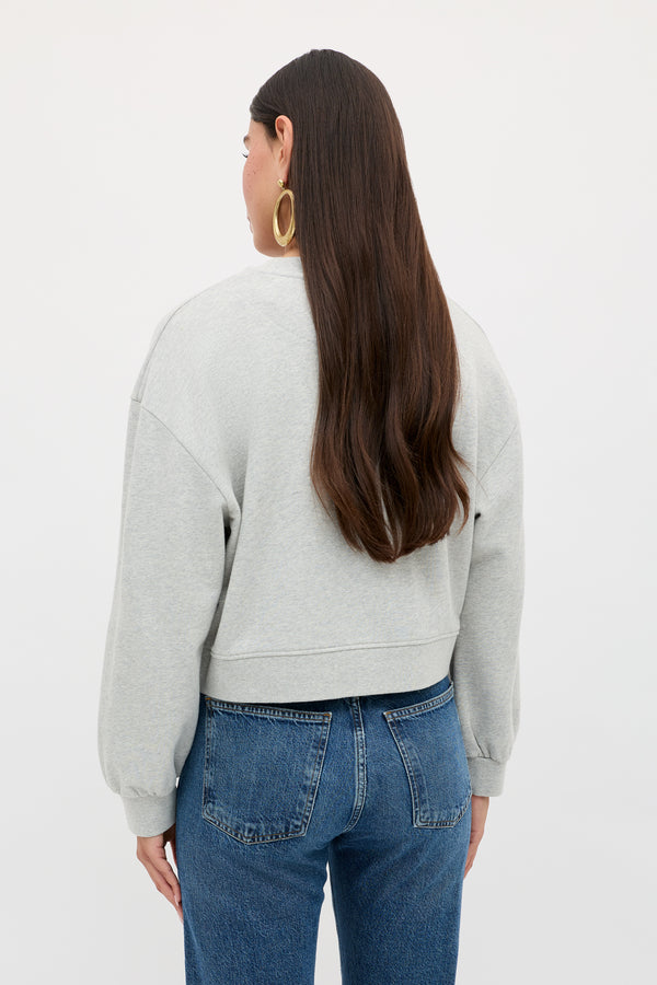 Rixo Jetta Cotton Sweatshirt London Embroidery Grey