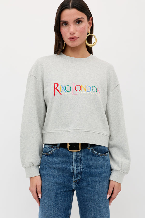 rixo Jetta Cotton Sweatshirt London Embroidery Grey