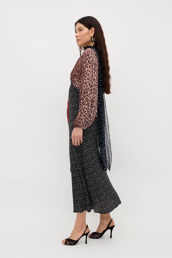Rixo Kaila Silk Leopard Midi Dress Leopard Spot Brown