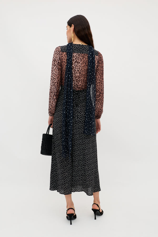 Rixo Kaila Silk Leopard Midi Dress Leopard Spot Brown