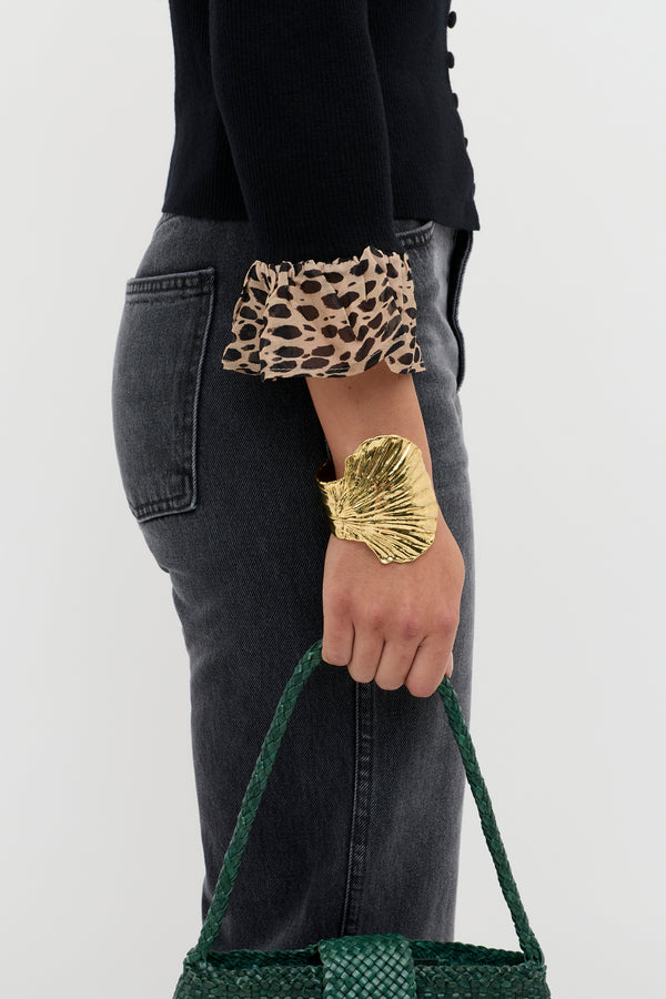 Rixo Laurel Merino Wool Cardigan Antelope Spot Black