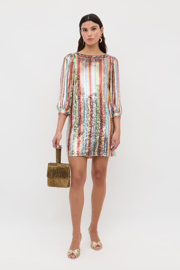 Rixo Laurie Embellished Mini Dress Dixie Stripe Embellishment Multi