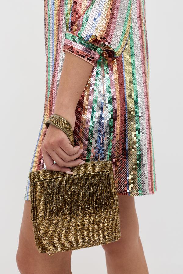 Rixo Laurie Embellished Mini Dress Dixie Stripe Embellishment Multi