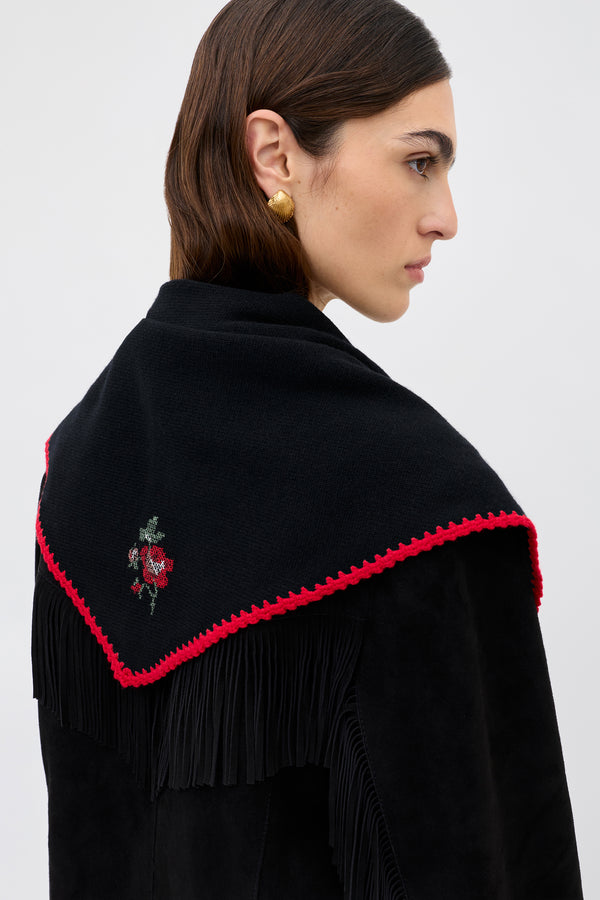 Rixo Lianora Wool-Cashmere Scarf Abi Rose Knit Black