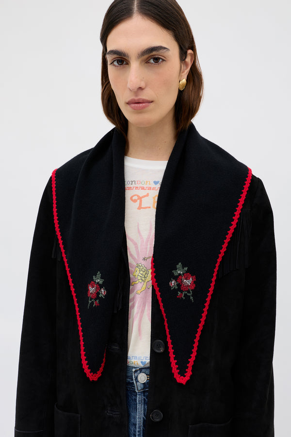 Rixo Lianora Wool-Cashmere Scarf Abi Rose Knit Black