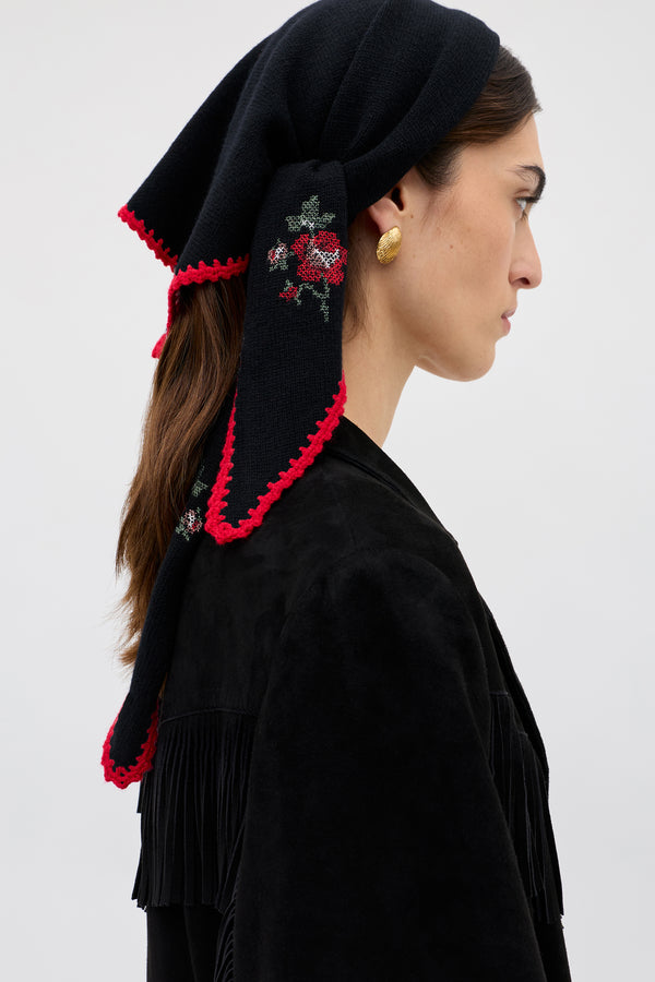 Rixo Lianora Wool-Cashmere Scarf Abi Rose Knit Black