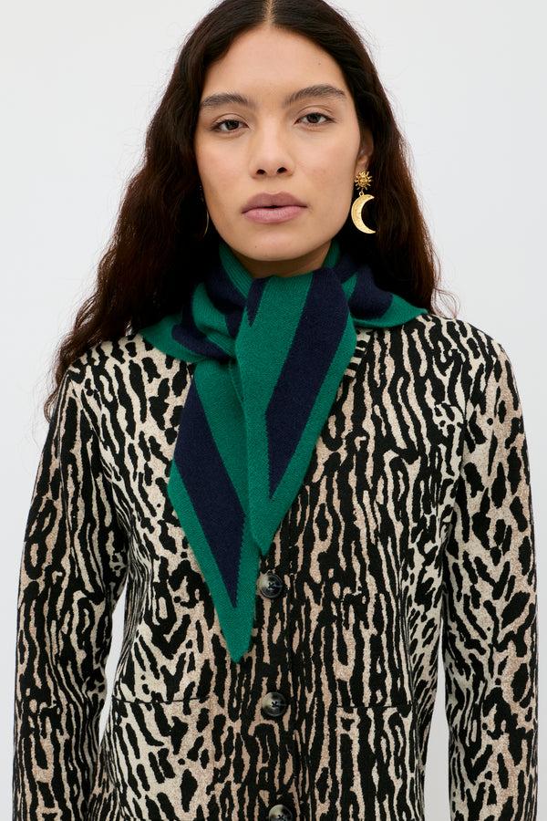 rixo Lianora Wool-Cashmere Scarf Sailor Stripe Green