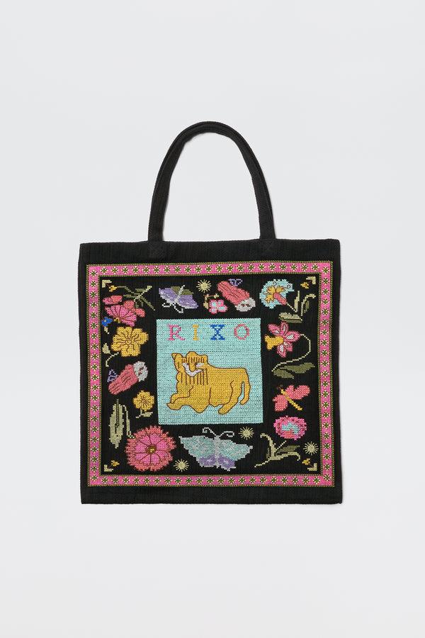 rixo Lili Embroidered Bag Leo Cross Stitch Embroidery Charcoal