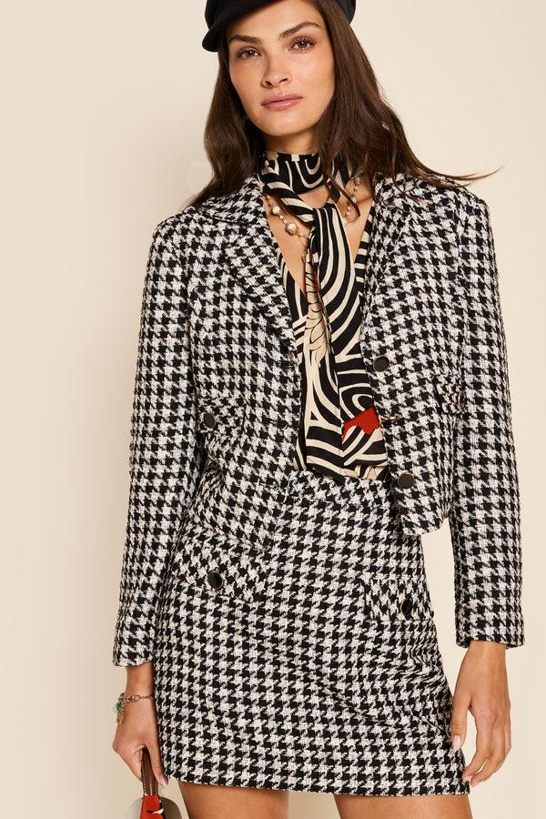 Rixo Mariah Houndstooth Mini Skirt Houndstooth Mono