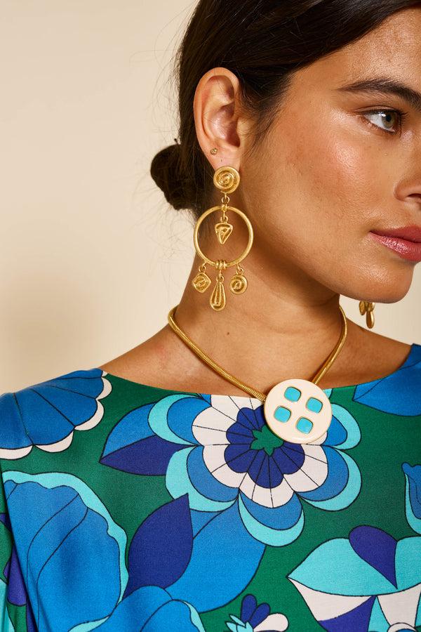 Rixo Marni Backless Satin Gown Miami Floral Emerald