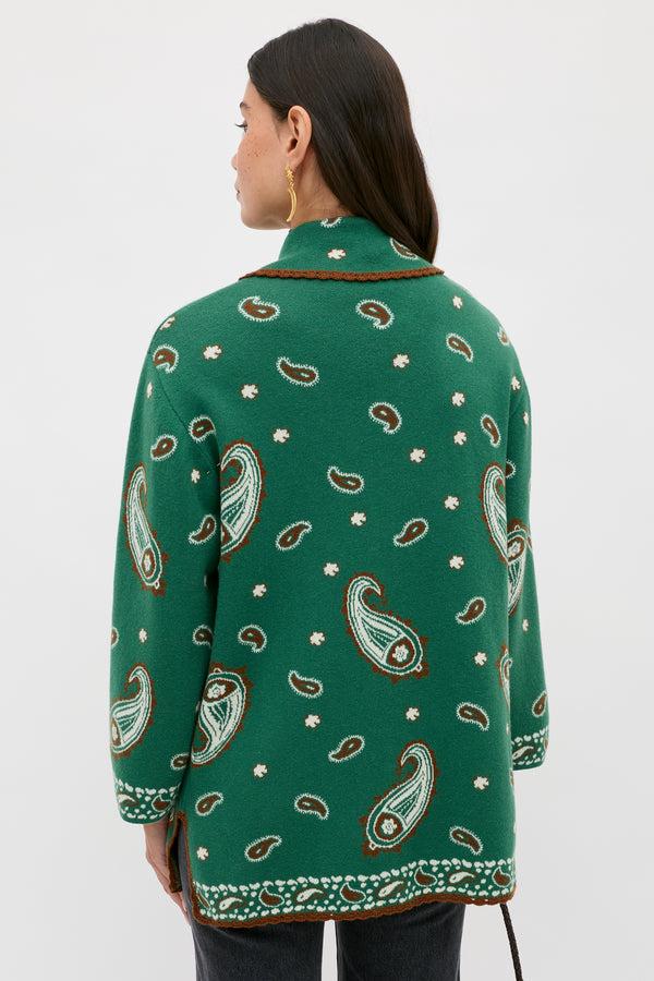 Rixo Morla Cotton-Blend Cardigan Daisy Paisley Green