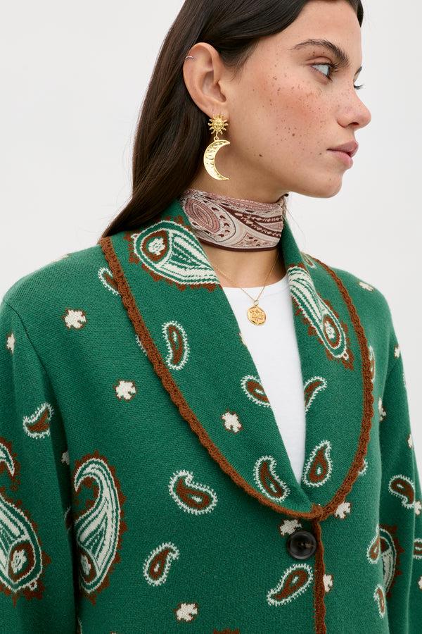 Rixo Morla Cotton-Blend Cardigan Daisy Paisley Green