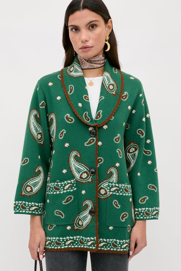 rixo Morla Cotton-Blend Cardigan Daisy Paisley Green