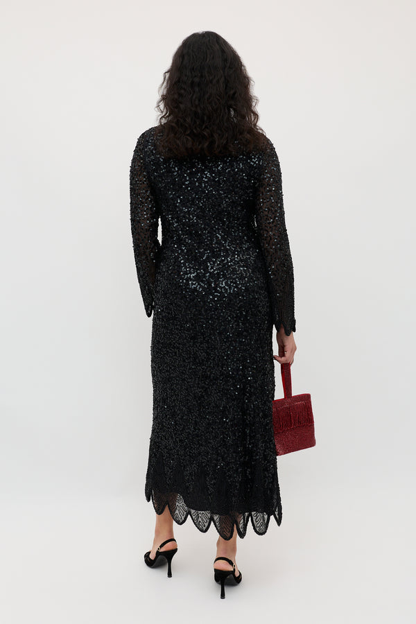 Rixo Noraya Embellished Midi Dress Florence Embellishment Antique Black