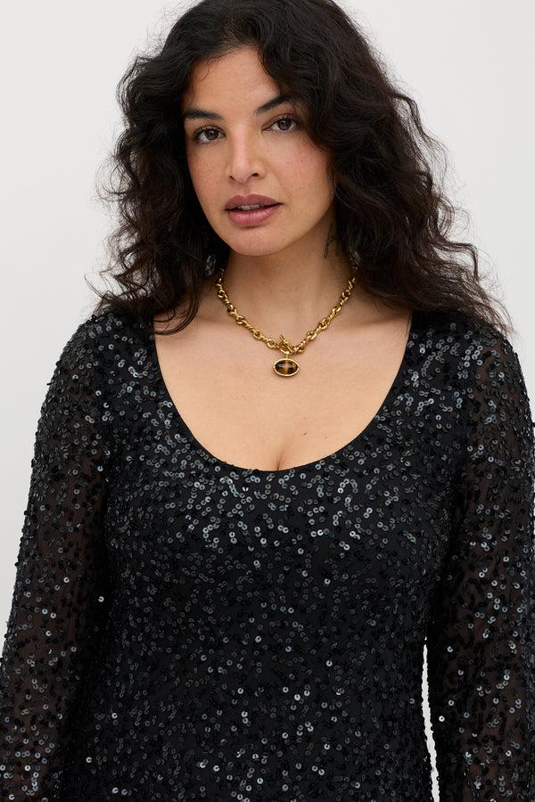 Rixo Noraya Embellished Midi Dress Florence Embellishment Antique Black