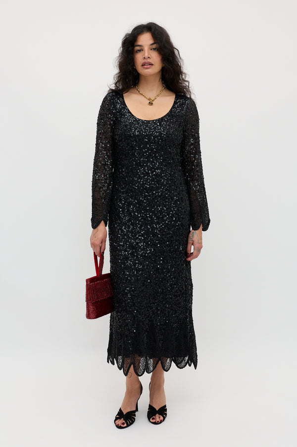 rixo Noraya Embellished Midi Dress Florence Embellishment Antique Black