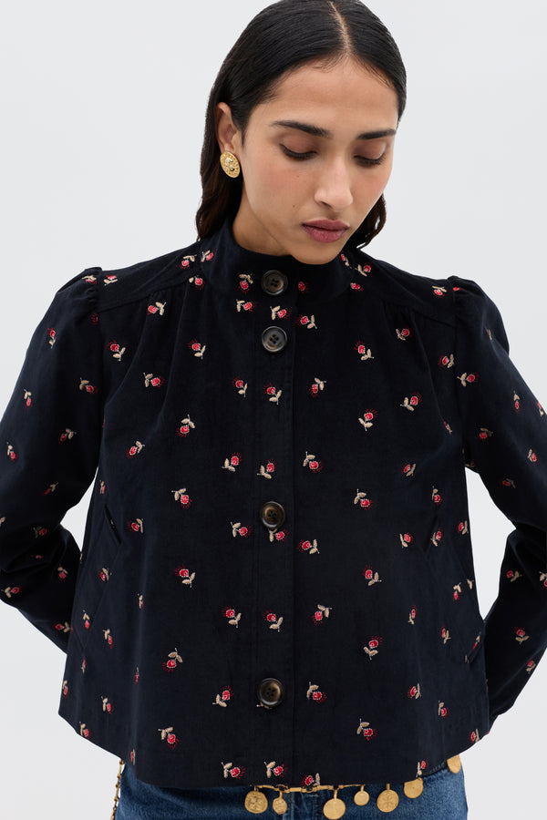 Rixo Nyla Cotton-Corduroy Jacket Dandy Embroidery Deep Navy