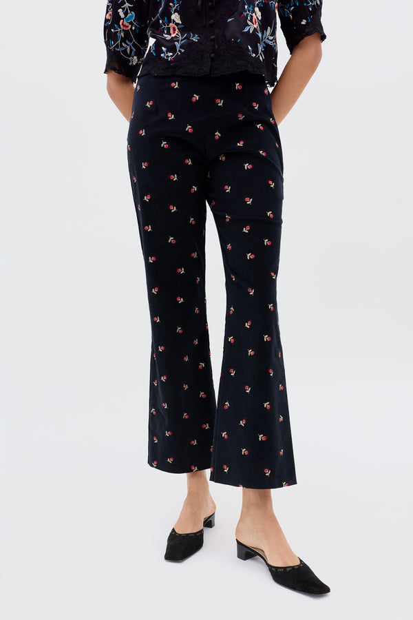 Rixo Olwen Cotton-Corduroy Trouser Dandy Embroidery Deep Navy