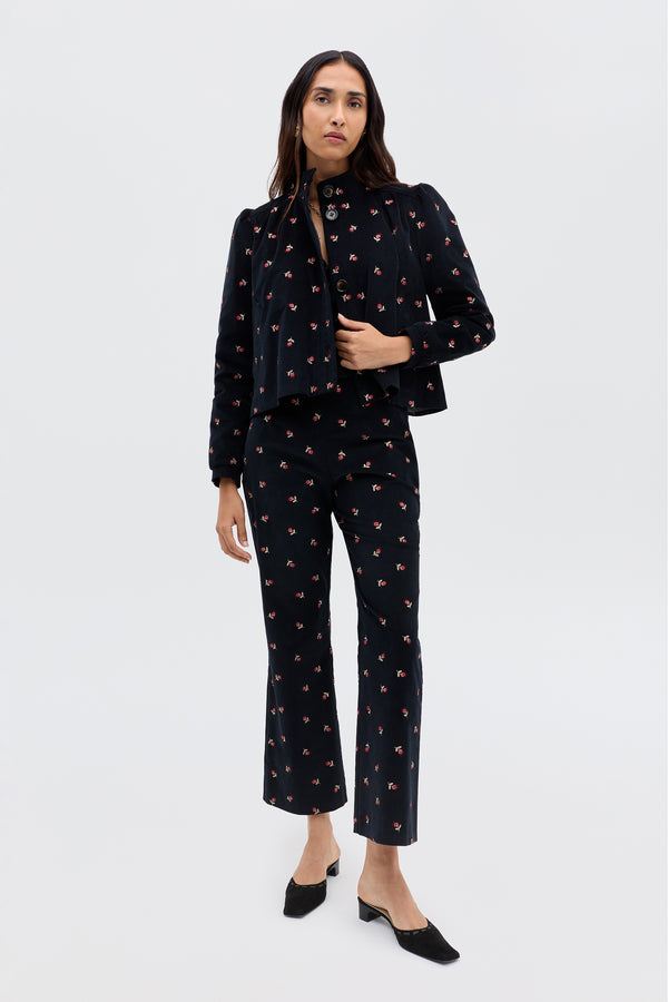 rixo Olwen Cotton-Corduroy Trouser Dandy Embroidery Deep Navy