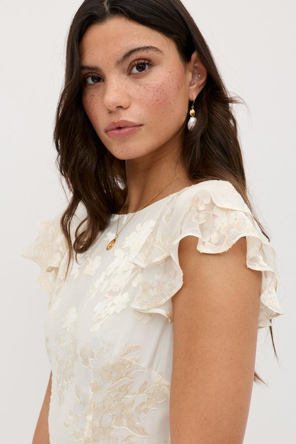 Rixo Ordinia Silk-Velvet Devoré Gown Bouquet Devoré Cream