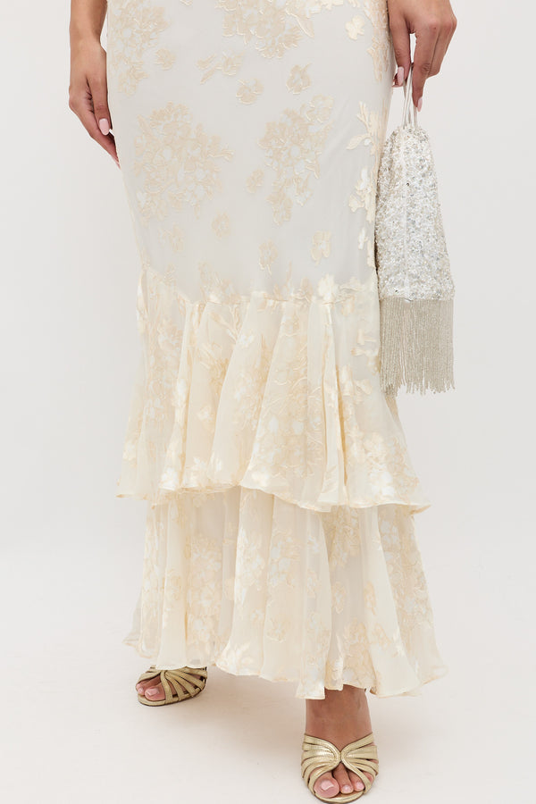 Rixo Ordinia Silk-Velvet Devoré Gown Bouquet Devoré Cream