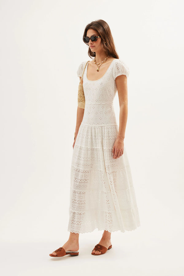 Rixo Remi Broderie Cotton Dress Gracie Embroidery Ivory