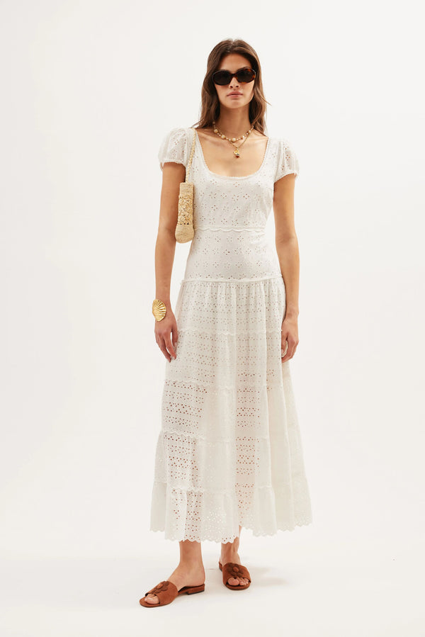 rixo Remi Broderie Cotton Dress Gracie Embroidery Ivory