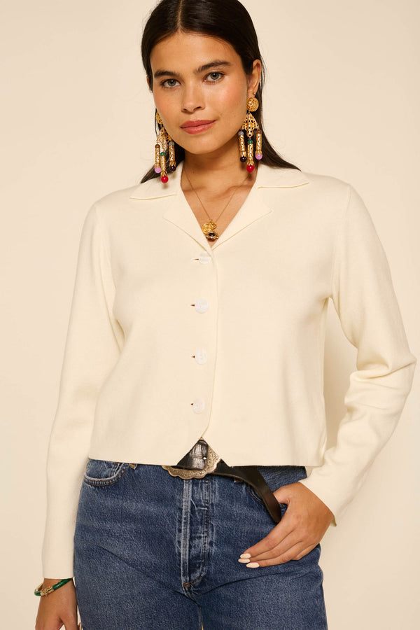 Rixo Aara Wool-Blend Cardigan Ivory