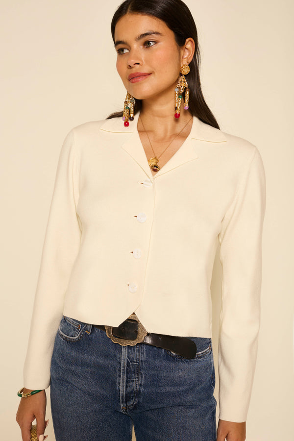 rixo Aara Wool-Blend Cardigan Ivory