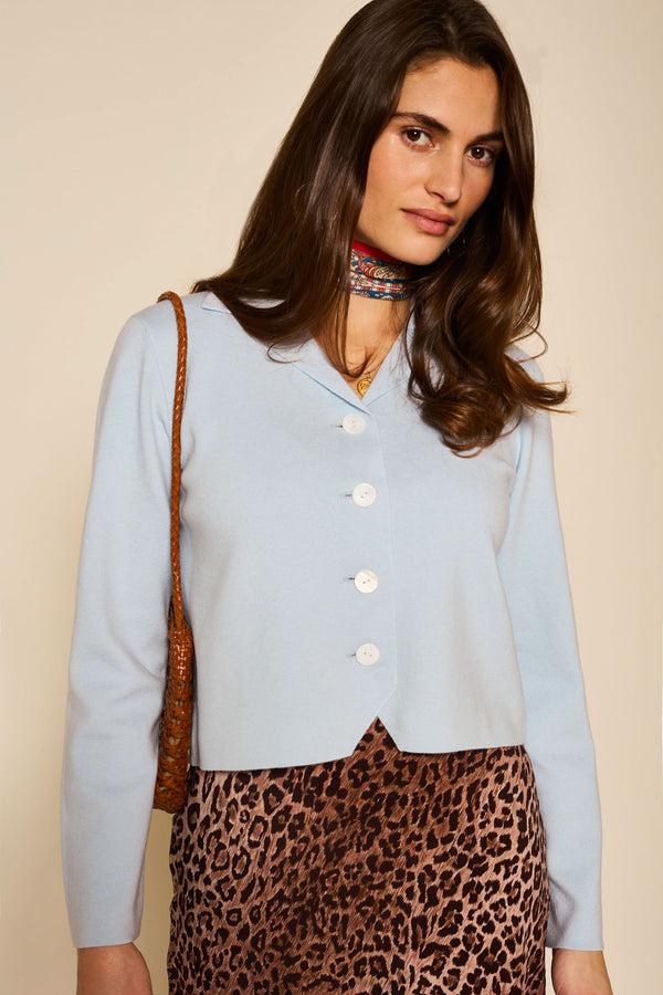 Rixo Aara Wool-Blend Cardigan Pale Blue