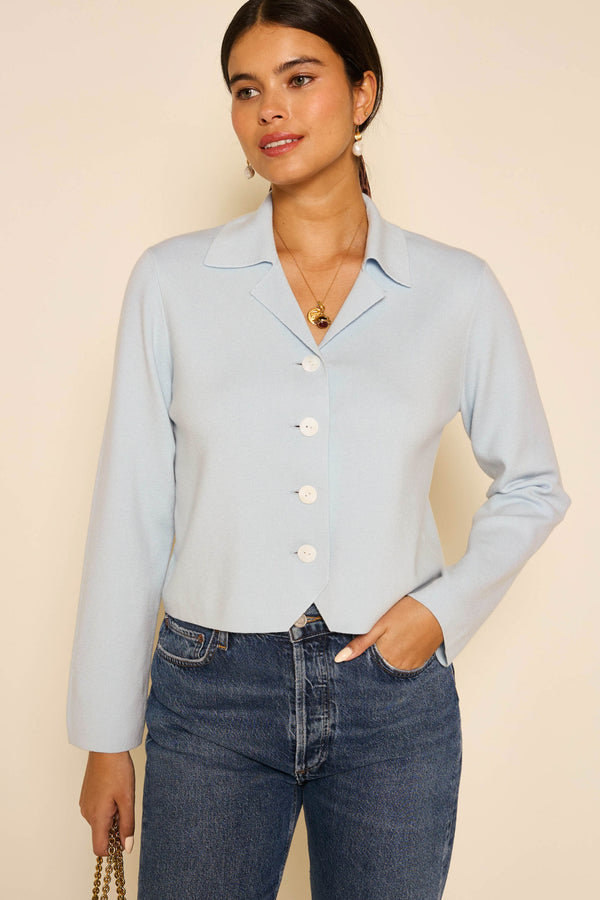 rixo Aara Wool-Blend Cardigan Pale Blue