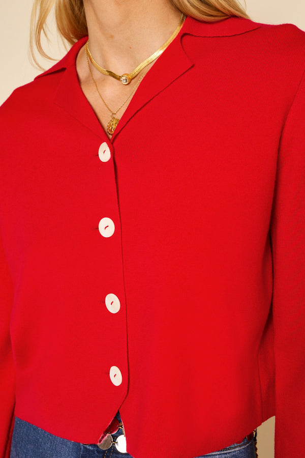 Rixo Aara Wool-Blend Cardigan Red