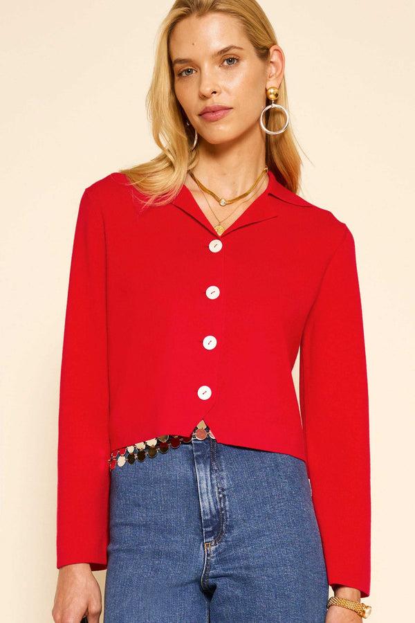 rixo Aara Wool-Blend Cardigan Red