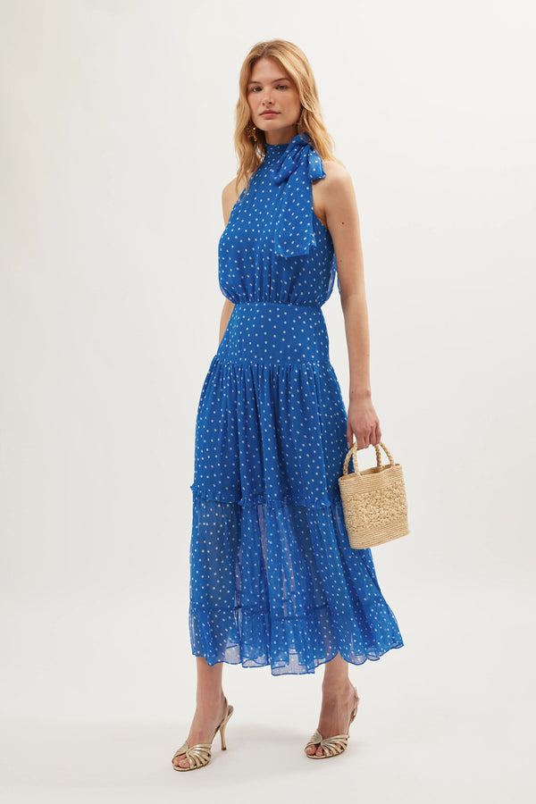 Rixo Abi Midi Dress Layla Dot Blue