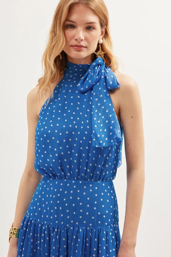 Rixo Abi Midi Dress Layla Dot Blue