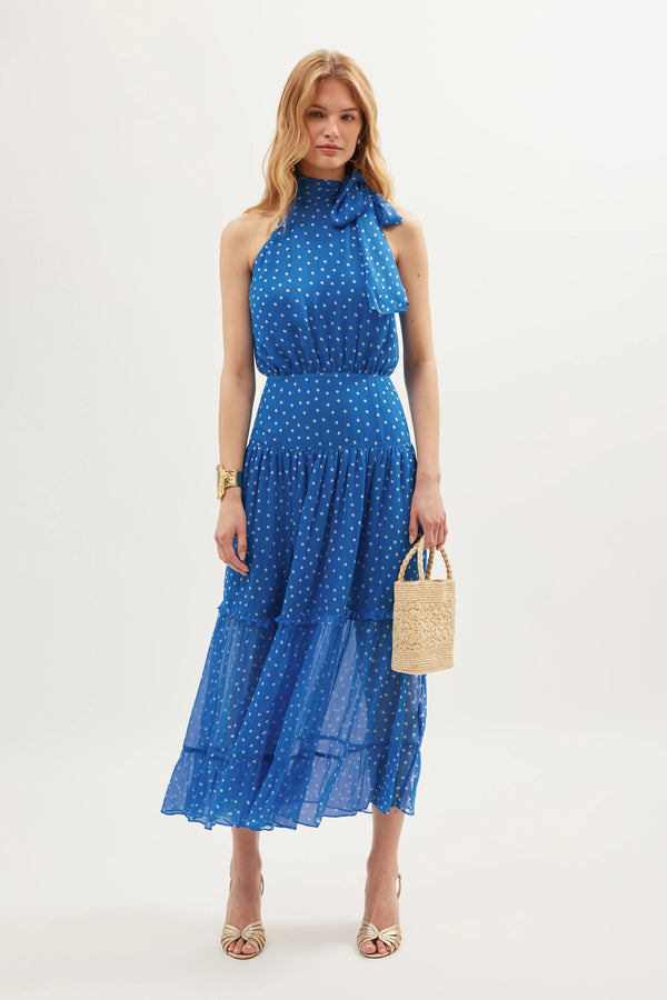 rixo Abi Midi Dress Layla Dot Blue